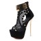 Stiletto Heel Peep Toe Rivet Mesh Net Booties with Zipper - Black