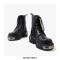 Round Toe Ankle High Lace Up Metal Decor Chunky Heels Platforms Punk Boots - Black