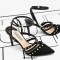 Pointed Toe Rivet Decorated Stiletto Heels Ankle Buckle Straps Sandals - Black