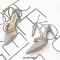 Pointed Toe Rivet Decorated Stiletto Heels Ankle Buckle Straps Sandals - Gray
