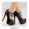Stiletto Heels Round Toe Mary Janes Platform Patent Ankle Booties - Black
