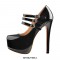 Stiletto Heels Round Toe Mary Janes Platform Patent Ankle Booties - Black Red