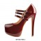 Stiletto Heels Round Toe Mary Janes Platform Patent Ankle Booties - Burgundy