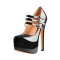 Stiletto Heels Round Toe Mary Janes Platform Patent Ankle Booties - Black