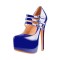Stiletto Heels Round Toe Mary Janes Platform Patent Ankle Booties - Blue