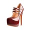 Stiletto Heels Round Toe Mary Janes Platform Patent Ankle Booties - Burgundy
