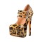 Stiletto Heels Round Toe Mary Janes Platform Patent Ankle Booties - Leopard