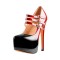 Stiletto Heels Round Toe Mary Janes Platform Patent Ankle Booties - Black Red