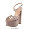 Chunky Heels Ankle Strap Platfom Rhinestones Sandals - Rose Brown