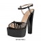 Chunky Heels Ankle Strap Platfom Patent Sandals - Black