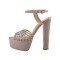 Chunky Heels Ankle Strap Platfom Rhinestones Sandals - Rose Brown
