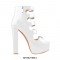 Chunky Heels Peep Toe Buckle Straps Platform Patent Ankle Booties - White