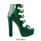 Chunky Heels Peep Toe Buckle Straps Platform Patent Ankle Booties - Green