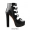 Chunky Heels Peep Toe Buckle Straps Platform Patent Ankle Booties - Black