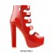 Chunky Heels Peep Toe Buckle Straps Platform Patent Ankle Booties - Red