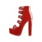Chunky Heels Peep Toe Buckle Straps Platform Patent Ankle Booties - Red