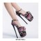 Peep Toe Stiletto Heels Ankle Buckle Straps Flowers Platforms Pumps - Black