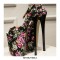 Peep Toe Stiletto Heels Ankle Buckle Straps Flowers Platforms Pumps - Black