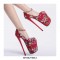 Round Toe Stiletto Heels Ankle Buckle Straps  Flowers Platforms Pumps - Red