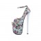 Peep Toe Stiletto Heels Ankle Buckle Straps Flowers Platforms Pumps - White