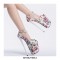 Peep Toe Stiletto Heels Ankle Buckle Straps Flowers Platforms Pumps - White