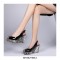 Peep Toe Platforms Back Buckle Straps Snake Pattern Wedges Sandals - Black