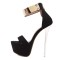 Peep Toe Ankle Metal Straps Stiletto Heels Back Zipper Platforms Sandals Pumps - Black Flock