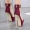 Peep Toe Ankle Metal Straps Stiletto Heels Back Zipper Platforms Sandals Pumps - Wine Red Flock