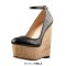Round Toe Platforms Ankle Buckle Straps Matte Wedges Sandals - Black Faux Leather