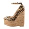 Round Toe Platforms Ankle Buckle Straps Leopard Wedges Sandals - Tan Faux Leather