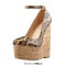 Round Toe Platforms Ankle Buckle Straps Leopard Wedges Sandals - Tan Faux Leather