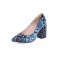 Chunky Heels Pointed Toe Snake Print Dress Pumps - Sky Blue