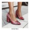 Chunky Heels Pointed Toe Snake Print Dress Pumps - Crimson Red