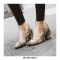 Chunky Heels Pointed Toe Snake Print Dress Pumps - Light Yellow