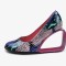 Round Toe Genuine Leather Wedges Heels Snake Print Pumps - Blue