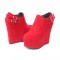 Round Toe Wedges Heels Platforms Buckle Straps Pumps - Red