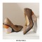 Chunky Heels Half Wedges Snake Print Dress Pumps - BurlyWood Brown