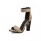 Rivet Decorated Chunky Heels Ankle Straps Zipper Sandals - Apricot