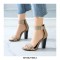 Rivet Decorated Chunky Heels Ankle Straps Zipper Sandals - Apricot