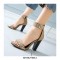 Rivet Decorated Chunky Heels Ankle Straps Zipper Sandals - Apricot