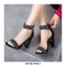 Rivet Decorated Chunky Heels Ankle Straps Zipper Sandals - Black