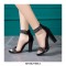 Rivet Decorated Chunky Heels Ankle Straps Zipper Sandals - Black