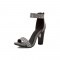 Rivet Decorated Chunky Heels Ankle Straps Zipper Sandals - Gray