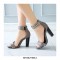 Rivet Decorated Chunky Heels Ankle Straps Zipper Sandals - Gray