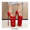 Fly High Platforms Stiletto Super 12 inches Heels Rhinestones Decorated Round Toe Pumps - Red