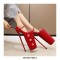 Fly High Platforms Stiletto Super 12 inches Heels Rhinestones Decorated Round Toe Pumps - Red