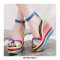 Platform Peep Toe Rainbow Mushroom Wedge Ankle Strap Sandals  - Blue