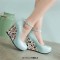 Round Toe Triangle Geometric Printed Ankle Buckle Straps Wedges Pumps - SkyBlue Faux Leather