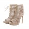 Peep Toe Stiletto Heels Ankle Lace Up Transparent Sandals - Beige