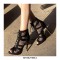 Peep Toe Stiletto Heels Ankle Lace Up Transparent Sandals - Black